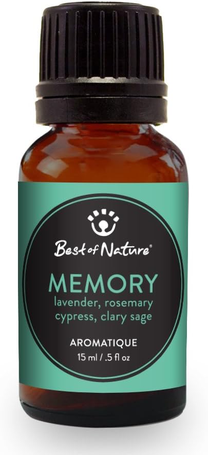 Best of Nature Memory Essential Oil Blend – 100% Pure for Diffuser, Aromatherapy & Focus – Herbal, Refreshing Scent with Lavender, Rosemary, Cypress & Clary Sage