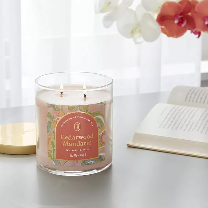 Threshold 2-Wick Lidded Glass Jar Candle (15.1oz, Cedarwood Mandarin)