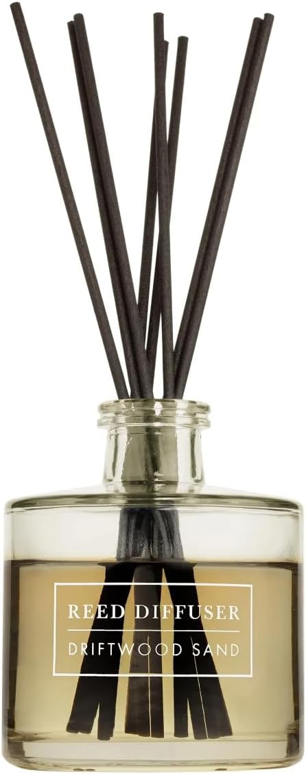 Bellevue Reed Diffuser, 6 fl oz Glass Filled Diffuser, Highly Concentrated Fragrances with Essential Oils, Home Fragrance, Scent:Driftwood Sand