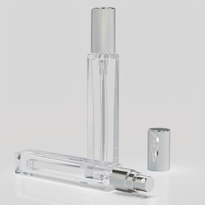 5PCS Cologne Atomizer Empty, 10ML Mini Perfume Bottles Refillable With Dispenser Tools, Pocket Spray Bottle for Travel and Sample Container (Transparent+Silvery Cap)