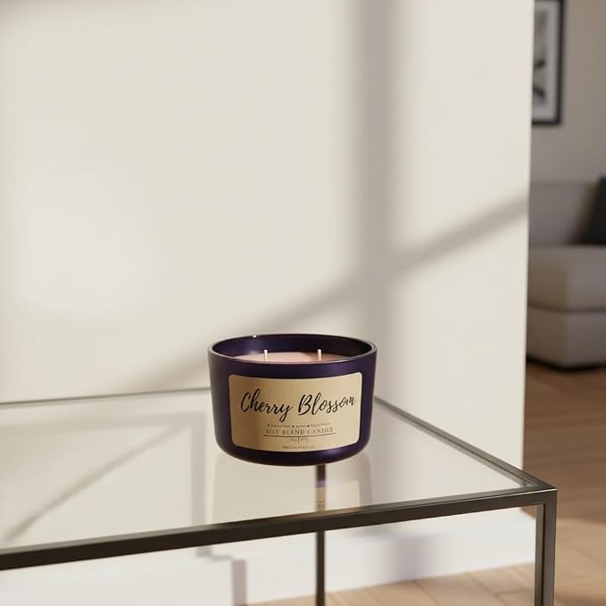 Wicks & Wine Soy Blend 3-Wick Cotton CORE Candle 14oz (Cherry Blossom)