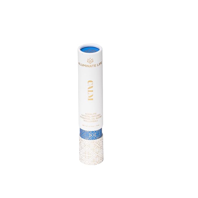 Essential Oil Rollerballs, .34 OZ, Calm - Sodalite Crystal Infused - Scents of Chamomile, Howood, & Sage - Aromatherapy Roll On Oils, Skin Care, Massage