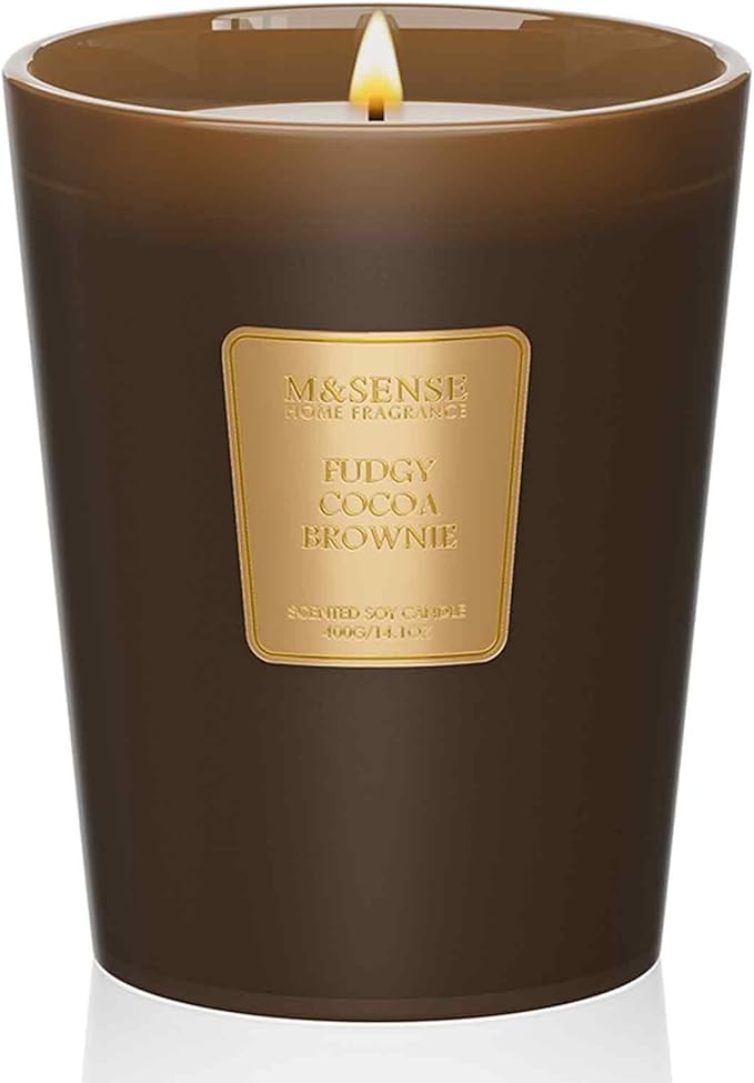 M&SENSE Fudgy Cocoa Brownie Soy Candle, 14.1oz 60H Long Lasting, Aromatherapy Candle for Living Room Cozy Housewarming Gifts
