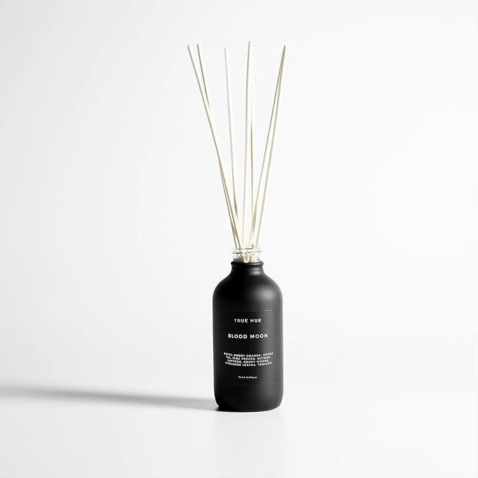 Luxury Reed Diffuser| True Hue | 3.75 fl oz | Glass and Rattan | Lasts for 2-3 Months | Fragrance Diffusers for Home | Handmade in USA (Blood Moon)
