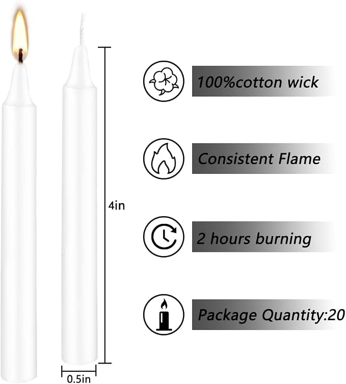 YOROXRG Set of 40 White Candles Mini Unscented Taper Candles for Christmas,Household, Wedding, Rituals, Prayer, Birthdays, Meditation, Altar,Party and Home Décor Candlesticks - 4 Inch Tall
