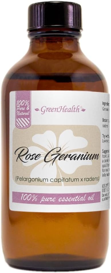 GreenHealth Rose Geranium Essential Oil - 4 fl oz Amber Glass Bottle - 100% Pure Essential Oil