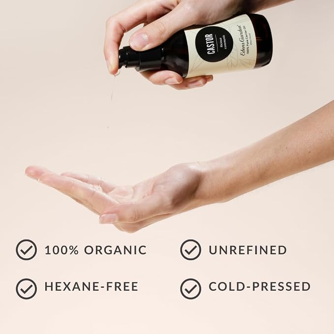 Edens Garden Organic Castor Oil – Cold Pressed, Unrefined, Hexane-Free & 100% Pure Therapeutic Grade – Carrier Oil for Nails, Cuticle, Hair Growth, Eyelashes, Eyebrows, Skin & Scalp 118 ml (4 fl oz)
