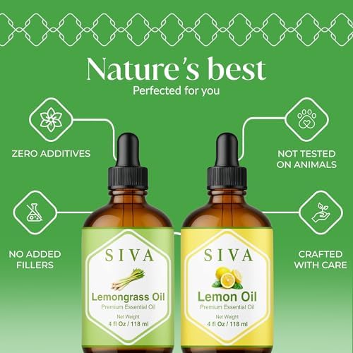 Siva Lemongrass and Lemon Essential Oil 4oz Bundle Super Saver Combo – Premium Grade Value Set for Aromatherapy, Skincare and Haircare