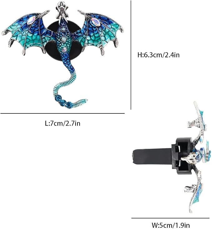 ORIESSE Bling Dragon Car Air Freshener Vent Clip,1pc Rhinestone Blue Dragon Car Decor,Cute Air Vent Clip Dashboard Decoration Accessory,Refillable Animal Diffuser