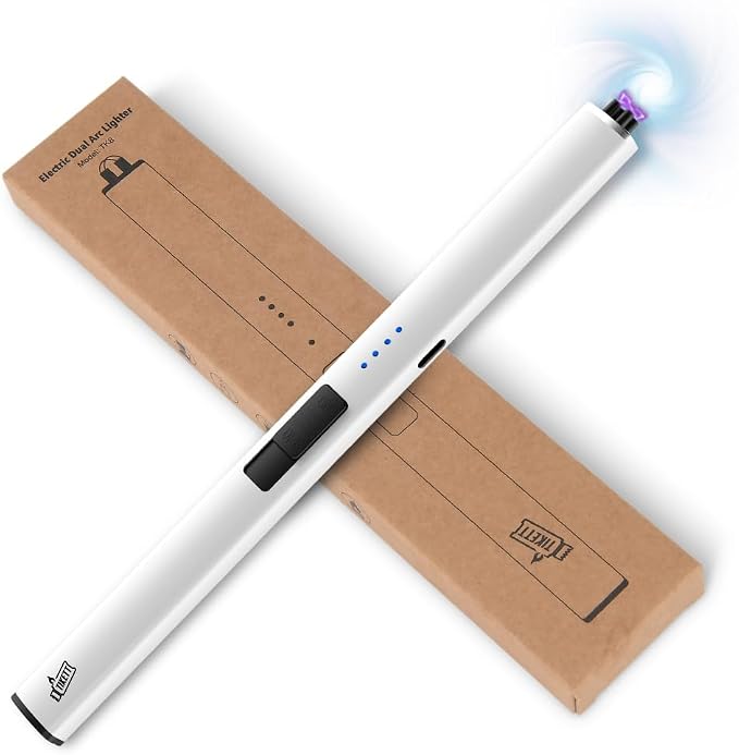 Dual Arc Windproof Flameless Long Candle Lighter Type-C USB Rechargeable Lighter for Candles, BBQ and Fireworks