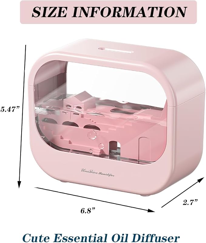 Essential Oil Diffuser, Cute Humidifier with 7 LED Light Colors, Waterless Auto Shut-Off & Timer Setting Cool Mist Humidifier Diffuser for Spa Home Yoga Office Bedroom(Pink)