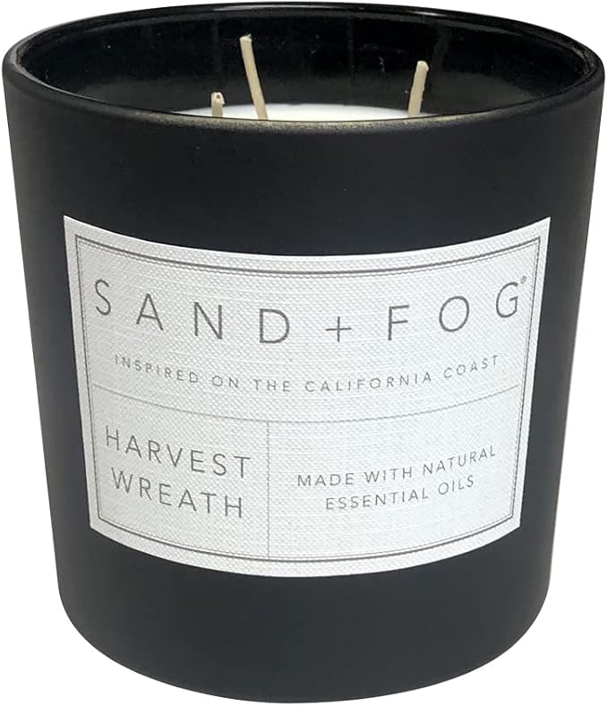 Sand + Fog Scented Candles - Harvest Wreath - Additional Scents and Sizes - 3 Wicks 100% Cotton Lead-Free - Luxury Air Freshening Jar Candles - Perfect Home Decor - 21 oz