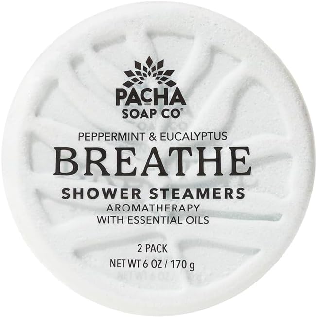 Pacha Soap Co. Shower Steamers – Breathe, Eucalyptus & Peppermint Scent, Essential Oil Aromatherapy Tablets for Relaxation & Self-Care, Handcrafted in the USA with Clean Ingredients, 3-Pack, 6 oz Each