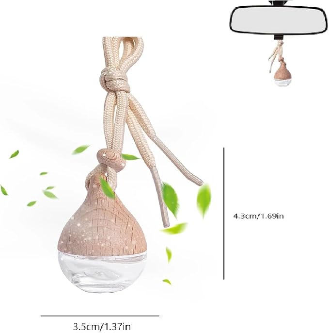 3 Pcs Hanging Car Air Freshener Diffuser Bottles – 6ml Refillable Essential Oil Aromatherapy Perfume Pendant, Clear Empty Glass with Wooden Cap & String for Vehicle Decoration, Closet Fragrance
