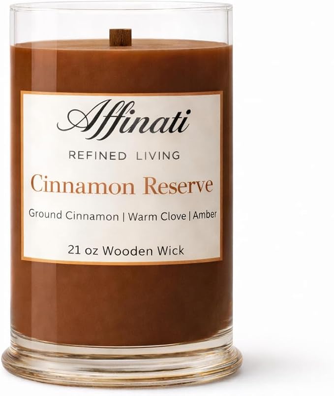 Affinati Cinnamon Reserve Large Scented Candle, 21 oz Wooden Wick Tumbler – Highly Fragrant Long Lasting Premium Spiced Fragrance, Soy Blend