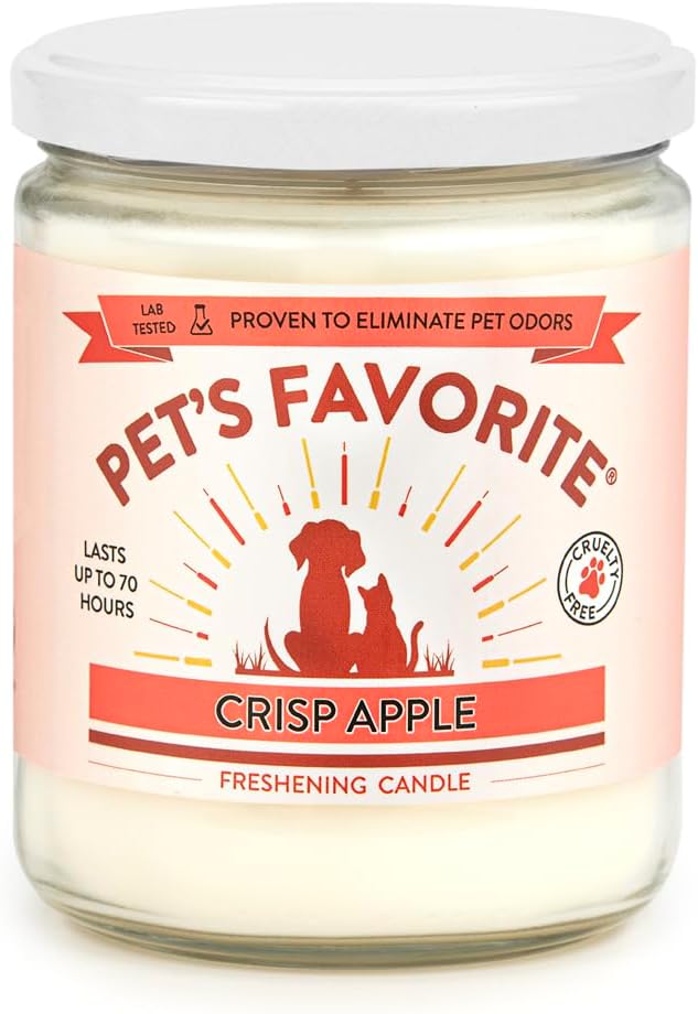 Pet's Favorite Pet Odor Candle, Clean Burning, Long Lasting Apple Scented Candle with a Natural Fiber Wick and 70 Hour Burn Time, Crisp Apple - Pack of 1