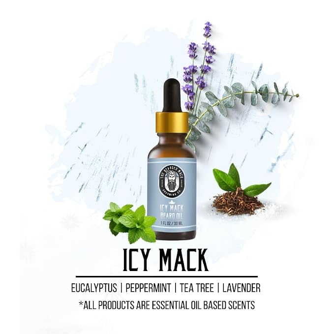Bearded Mack Premium Beard Oil - The Icy Mack - Peppermint, Eucalyptus & Tea Tree - Softens, Removes Itch & Promotes Healthy Growth - Handcrafted in the USA, 1 oz