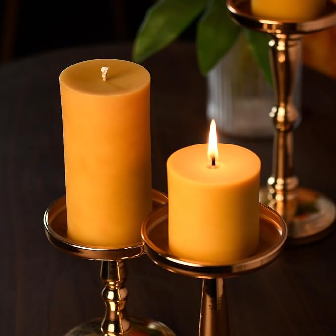 DEYBBY 3x6 inch Natural Beeswax Pillar Candle for Women, Smokeless Dripless Pure Organic Beeswax Candle with Natural Scent for Blackout Home Decoration Bath Relaxation（Yellow）