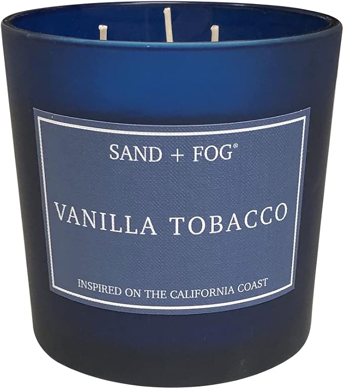 Sand + Fog Scented Candles - Vanilla Tobacco - Additional Scents and Sizes - 3 Wicks 100% Cotton Lead-Free - Luxury Air Freshening Jar Candles - Perfect Home Decor - 21 oz