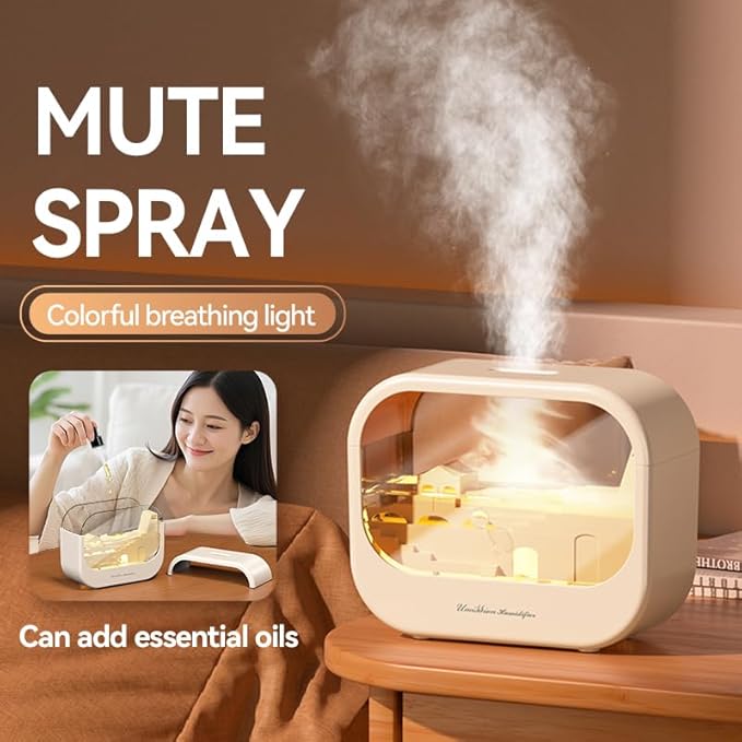 Essential Oil Diffuser, Cute Humidifier with 7 LED Light Colors, Waterless Auto Shut-Off & Timer Setting Cool Mist Humidifier Diffuser for Spa Home Yoga Office Bedroom(Cream)
