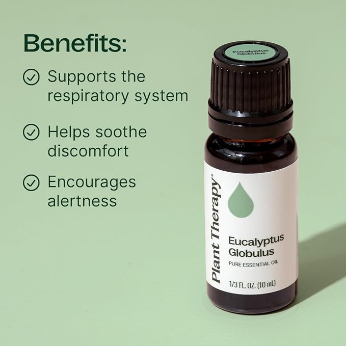 Plant Therapy Eucalyptus Globulus Essential Oil 10 mL (1/3 oz) 100% Pure, Undiluted for Diffuser, Skin, Hair, Aromatherapy DIYs, and Respiratory Support