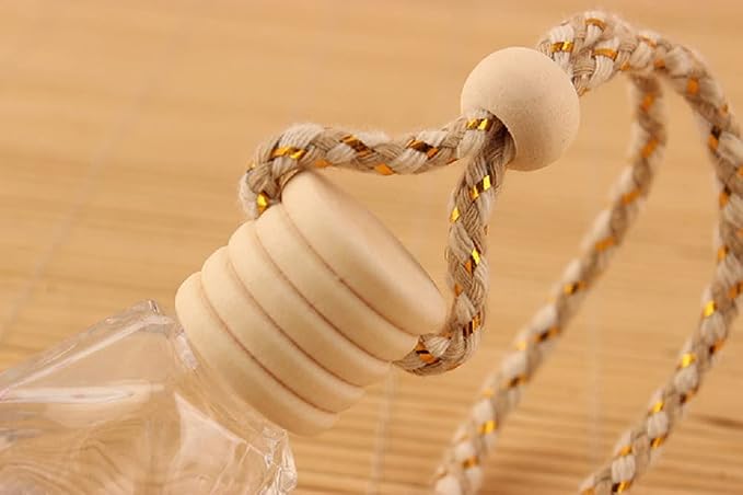 4Packs 8ml Hanging Car Air Freshener Perfume Bottle, Refillable Aromatherapy Fragrance Clear Empty Essential Oil Diffuser Pendant Auto Ornaments Decor Accessories with Wooden Caps (4Packs)