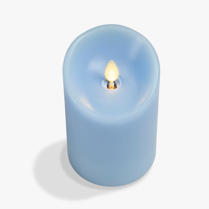 Luminara Flameless LED Battery Operated Flickering Pillar Moving Flame Candles (Airy Blue, 3" x 4.5")