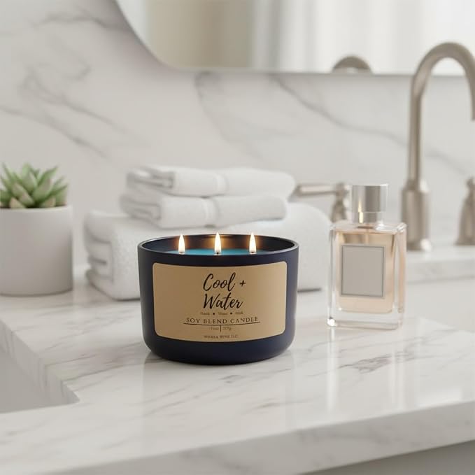 Wicks & Wine Soy Blend 3-Wick Cotton CORE Candle 14oz (Cool + Water)
