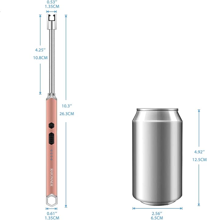 RAYONNER USB Rechargeable Electric Candle Lighter Windproof Plasma Arc Lighter with Flexible Neck for Deep Jars, BBQ, Camping Flameless Fire Starter Christmas Stocking Stuffers Gift (Black&Rose Gold)