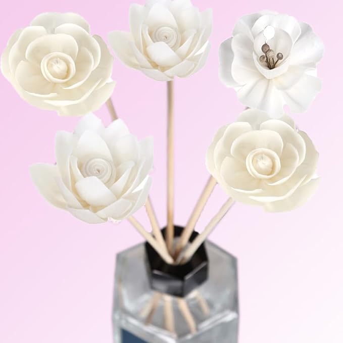 Leadigol 4PCS Reed Diffuser Flower Set, Diffuser Mixed Flowers, Natural Material Aromatherapy Reed Wood Flowers, Mixed White Flower Set Replacement for Home Fragrance