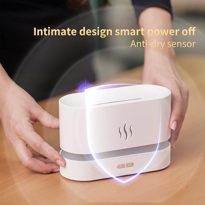 Essential Oil Diffuser, Flame Oil Diffuser - Aromatherapy Aroma Humidifier, Upgrade 7 Colors Noiseless - Perfect for Bedroom Home Office (180ml Classic Flame, White)