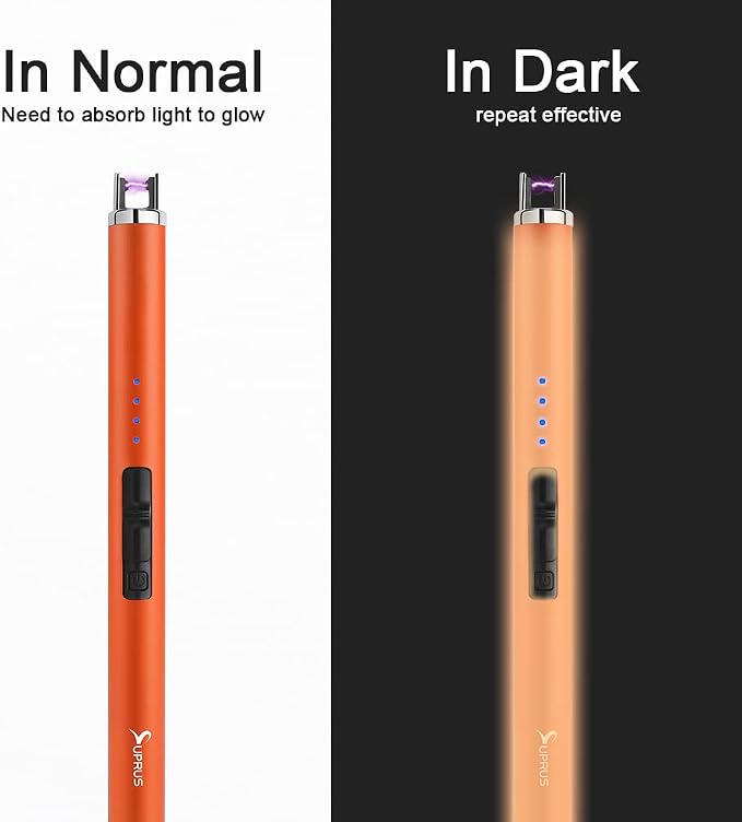 SUPRUS Fluorescent Lighter Glows in The Dark USB Lighter Rechargeable Windproof Pocket Size for Candle Cooking BBQ in Party (Orange)