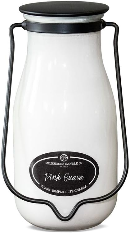 Milkhouse Candle Company Pink Guava Soy Candle - Summer Fruits | Citrus Sparkle | Freesia Scented - 14 oz Milkbottle with Lid, 90+ Hour Burn Time, Made in the USA
