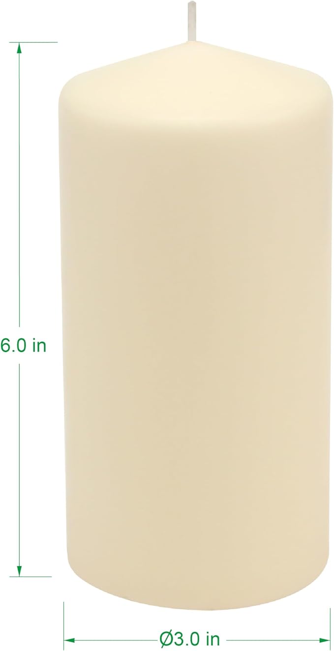Stonebriar Unscented Pillar Candles – 65 Hour Burn Time, Long-Lasting Wax Candles for Weddings, Holidays, Home Décor & Special Events, Pack of 3, Ivory, 3" x 6"