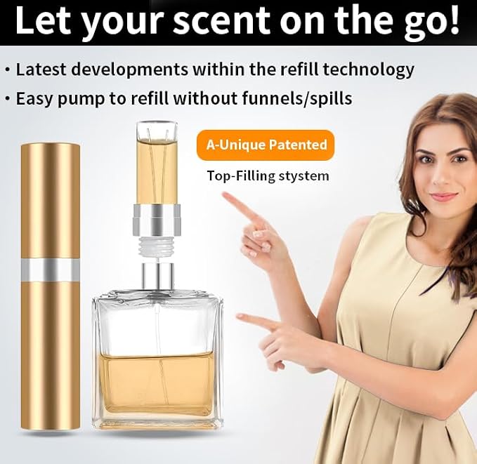 MUB 5ml Perfume Travel Refillable Atomizer Bottle Glass Liner Top-Filling Leak-Proof Spray Bottle Atomizer Sprayer for Perfume Cologne Mini Travel Size Empty Pocket Portable for Outgoing