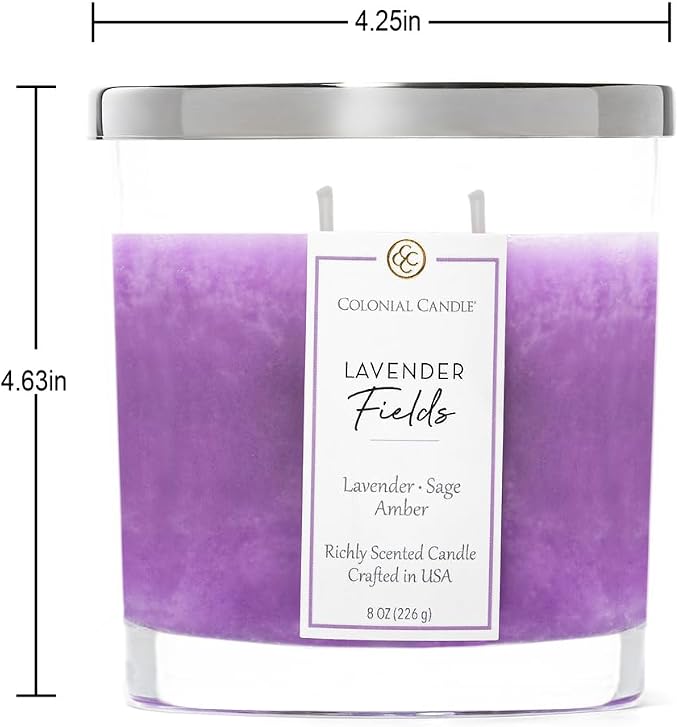 Colonial Candle Lavender Fields Scented Candle Jar, Highly Fragranced Candles for Home Scented, Mottled Wax Candle, 2 Wick, 8 oz - Made in the USA