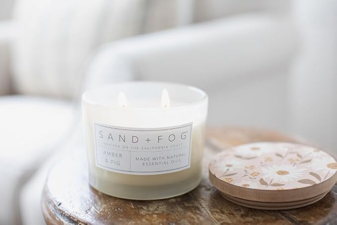 Sand + Fog Scented Candle - Amber & Fig – Additional Scents and Sizes – 100% Cotton Lead-Free Wick - Luxury Air Freshening Jar Candles - Perfect Home Decor – 12oz
