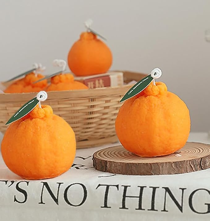 4 Pack Large Orange Shaped Fruit Candles Gift, Vegan Citrus Scented Candles, Spring Summer Mother's Day Farmhouse Table Decor, Tiered Tray Centerpiece, Housewarming Thanksgiving Party Favors