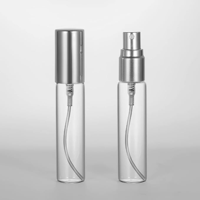 20 Pack Set 10ML Protable Refill Bulk Atomizer Spray Travel Perfume Bottle Hydrating Empty Bottle (Silver Caps)