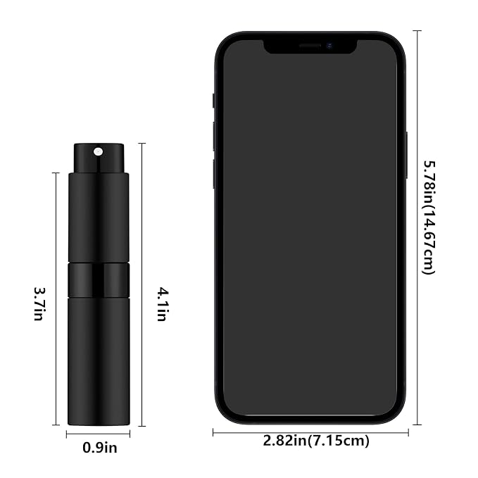 Lil Ray 8ml Portable Mini Perfume Atomizer(4 PCS)，Refillable Empty Small Spray Bottle for Travel, Twist Type Pocket Cologne Sprayer (Matte Black&Silver)