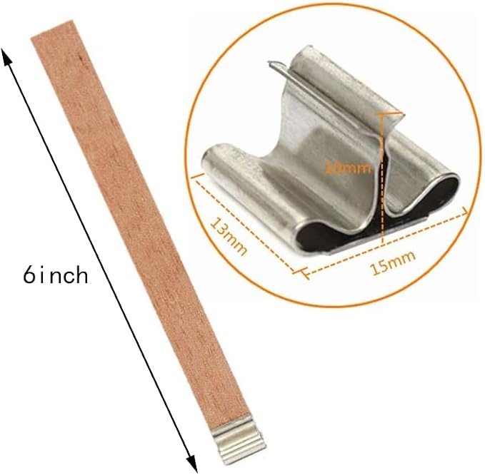 200 pcs Wooden Wicks for Soy Candle Making,6 inch Crackling Wooden Wicks/Slow Burning Candle Wick with Metal Base Clip 100 Sets