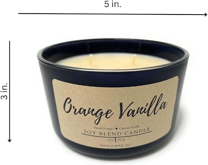 Wicks & Wine Soy Blend 3-Wick Cotton CORE Candle 14oz (Orange Vanilla)