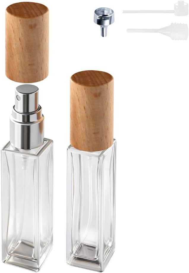 Perfume Atomizer, Glass Perfume Container,Travel Bottle Refillable, Empty Portable Leakproof Fragrance Spray Bottle (Beech 2pcs 10ml/0.3oz)