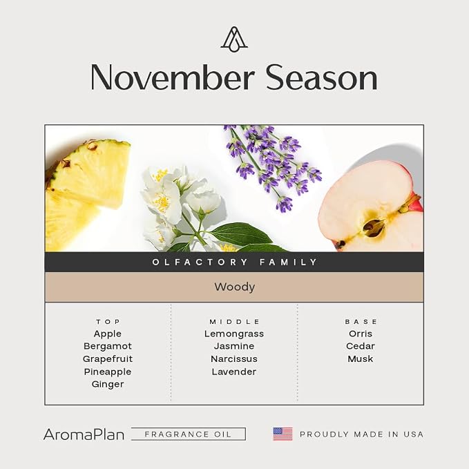 AromaPlan Hotel Scents November Season 5 Fl Oz (148ml), Home Luxury Aroma & Hotel Fragrance Diffuser Oil- Hotel Diffuser Oil for Aromatherapy- USA Made, Bigger Bottle, Bolder Aroma & Longer Lasting