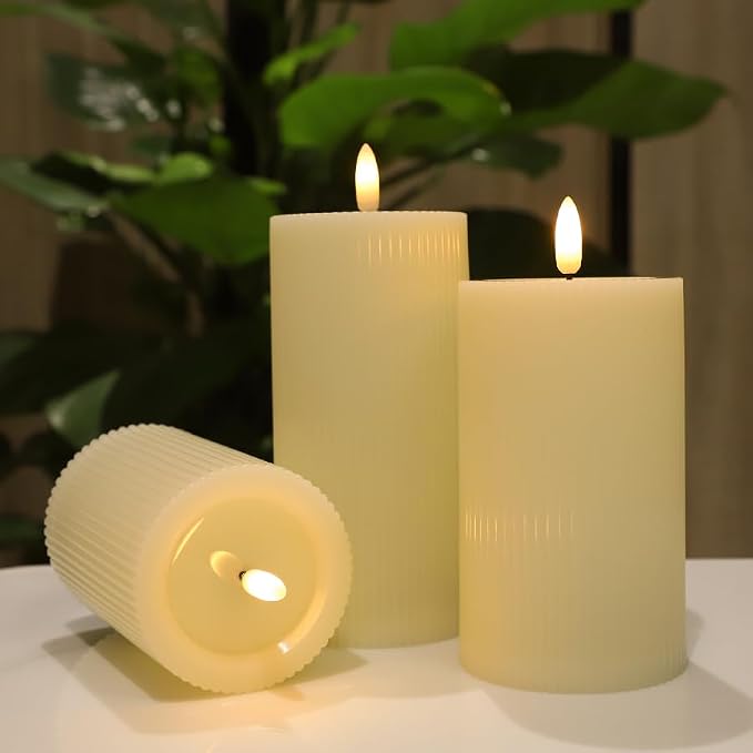 ANGELLOONG Battery Operated Candles with Remote, LED Flameless Candles Flickering with Timer, Fake Electric Pillar Candles for Holiday Party Christmas Home Decor, Wavy