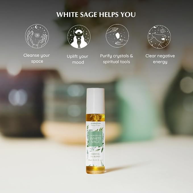 Californian White Sage Essential Oil Roll-On Blend by Aromafume | 10ml/0.33 fl oz | Aromatherapy Oil for Cleansing Negative Energy & Protection | Ethically sourced | Sage Oil for Smokeless Smudging