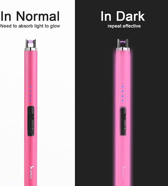 SUPRUS Fluorescent Lighter Glows in The Dark USB Lighter Rechargeable Windproof Pocket Size for Candle Cooking BBQ in Party (Pink)