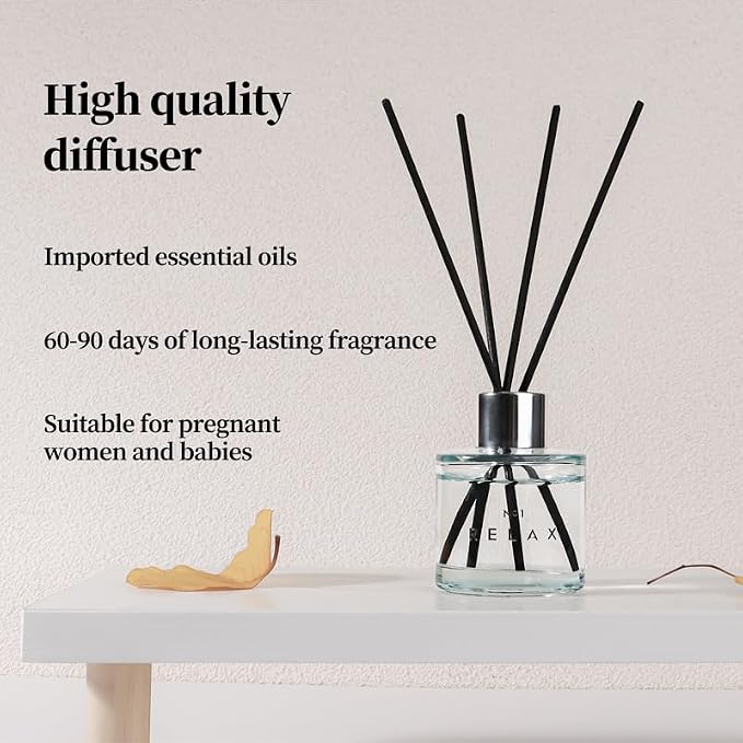 3 Pack Fragrance Diffuser, 50ML Lavender Geranium Jasmine White Tea Lemongrass Ginger Aromatherapy Diffuser Set with 12 Black Fiber Sticks,Air Freshener for Bedroom Bathroom Office
