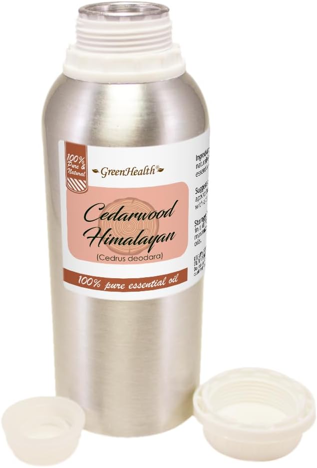 Cedarwood Himalayan Essential Oil – 8 fl oz (237 ml) Aluminum Bottle w/Plug Cap – 100% Pure Essential Oil – GreenHealth