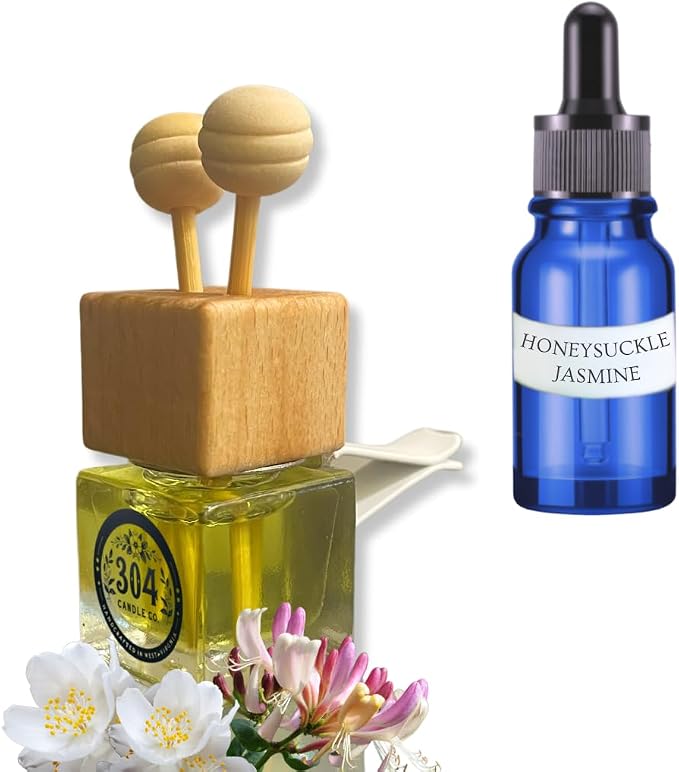 Cute Refillable Car Air Freshener Vent Clip 8mL – Honeysuckle Jasmine – 15mL Refill Included – Long Lasting Fragrance Oil Diffuser – 100% American Handmade Odor Eliminator